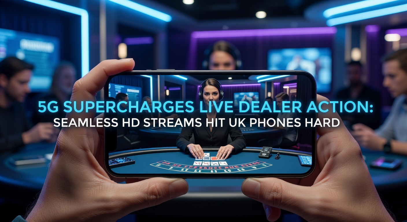 High-tech 5G tower amidst a bustling UK cityscape, symbolizing the backbone of seamless live casino streaming to mobile users nationwide