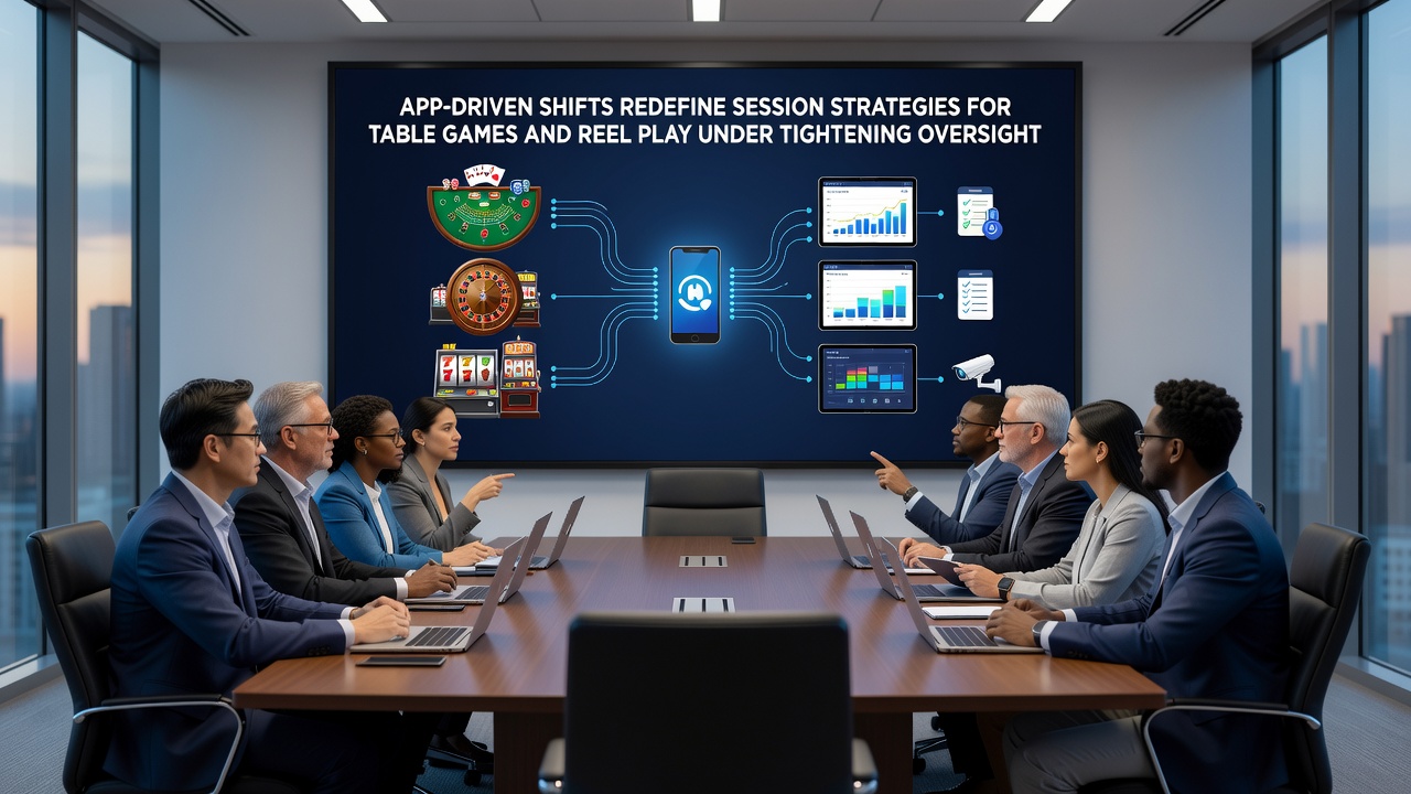 Players reviewing session analytics on mobile devices during table game and slot sessions