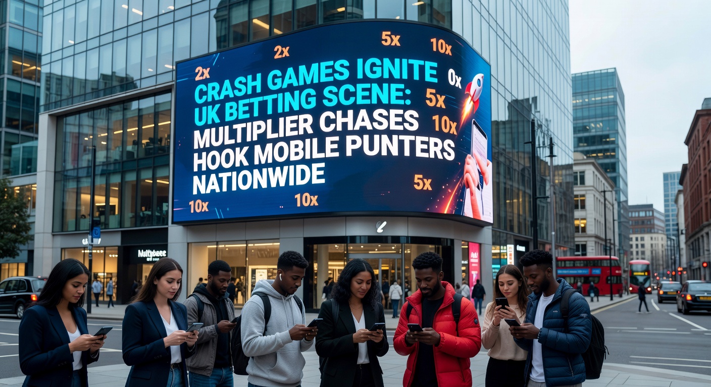Mobile phone displaying crash game with multiplier at 10x, cash-out prompt active, surrounded by betting app icons