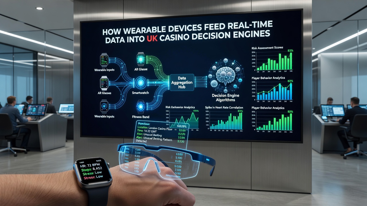 Smartwatch displaying heart rate and activity data syncing with casino analytics dashboard