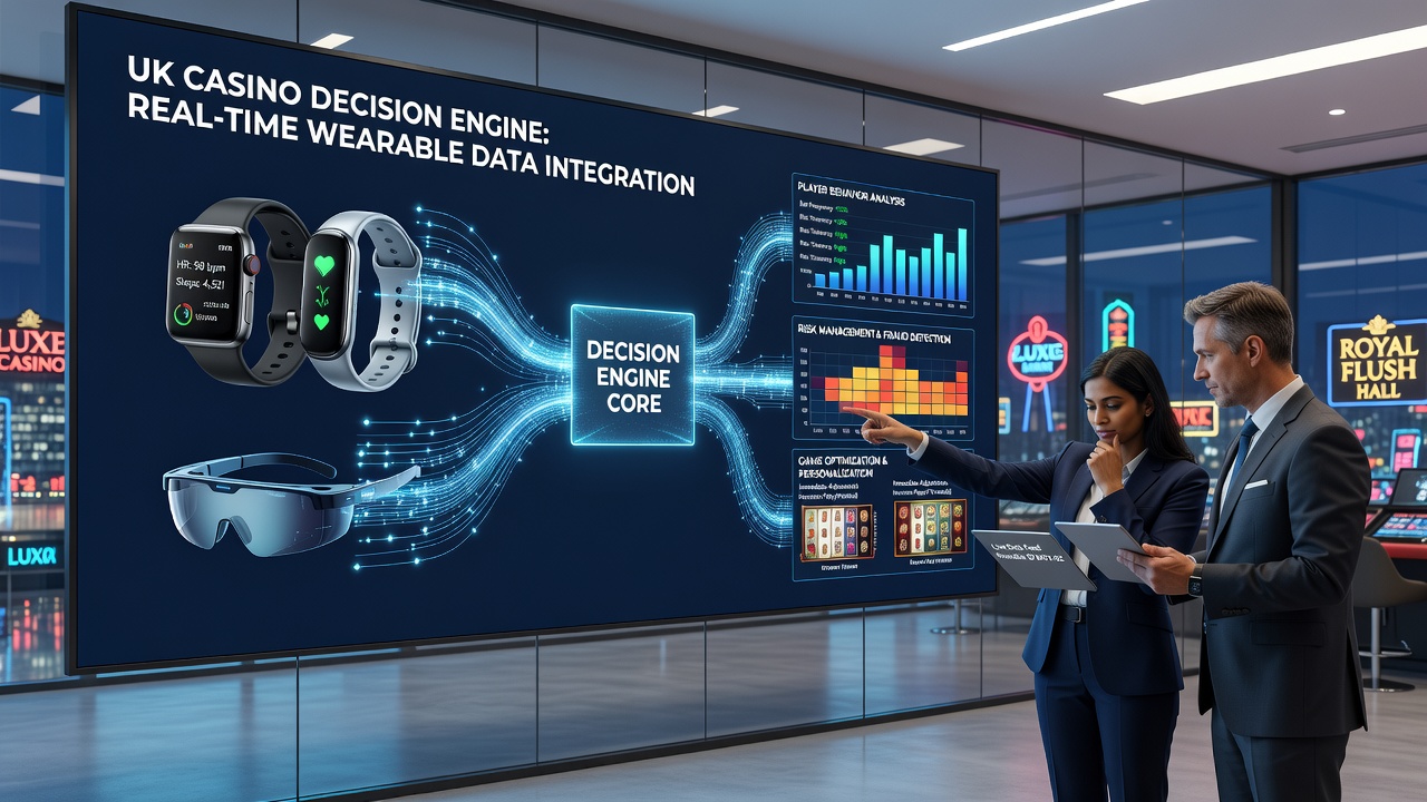 Casino control room monitors showing real-time biometric overlays on player activity graphs