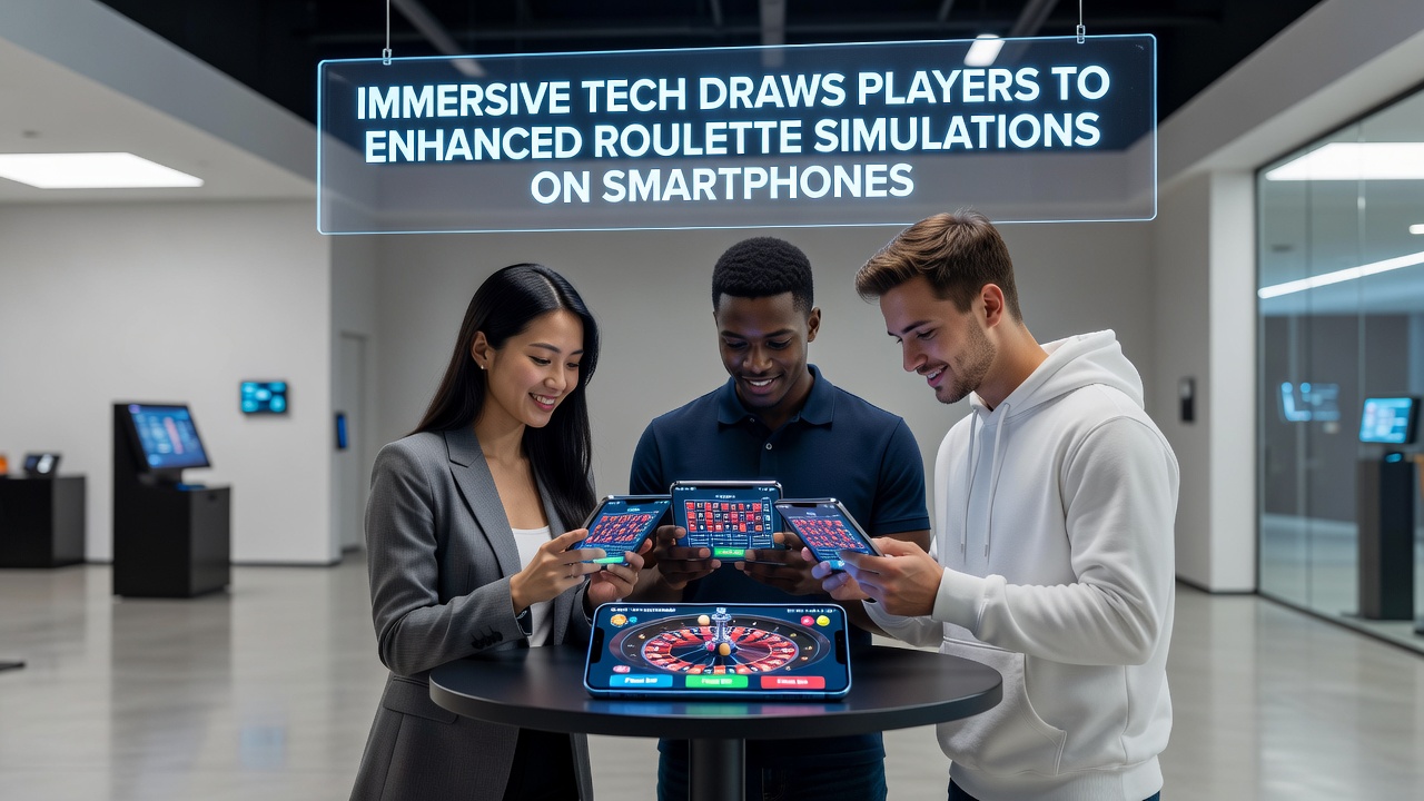 Close-up view of a smartphone screen showing advanced roulette wheel with haptic feedback indicators and 3D ball trajectory