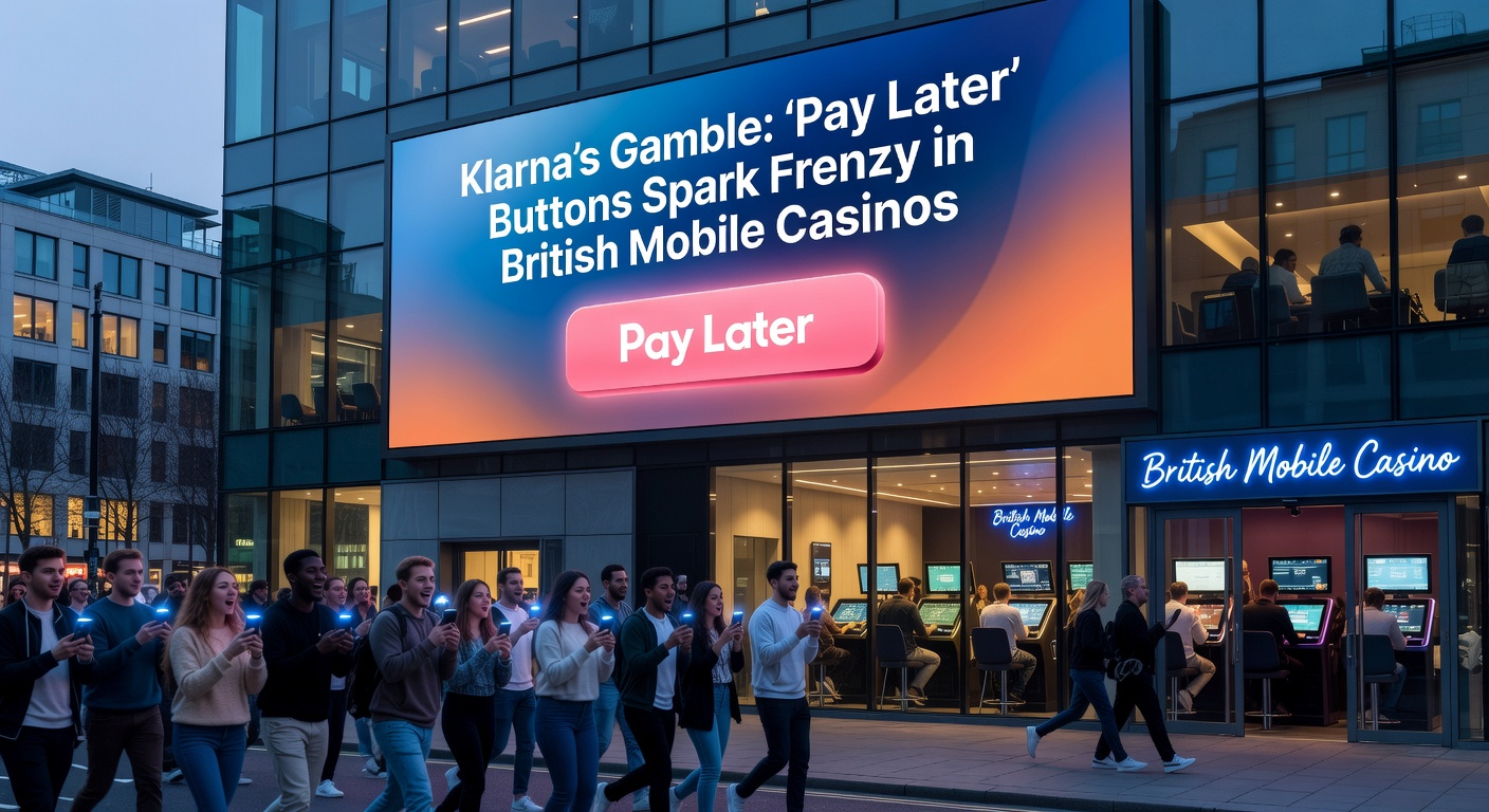 Graph showing explosive growth in Klarna deposits for UK mobile casinos from 2024 to 2026, with overlaid mobile phone screens displaying pay later options
