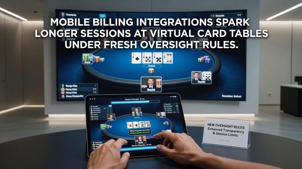 Mobile phone displaying billing integration for virtual card table access