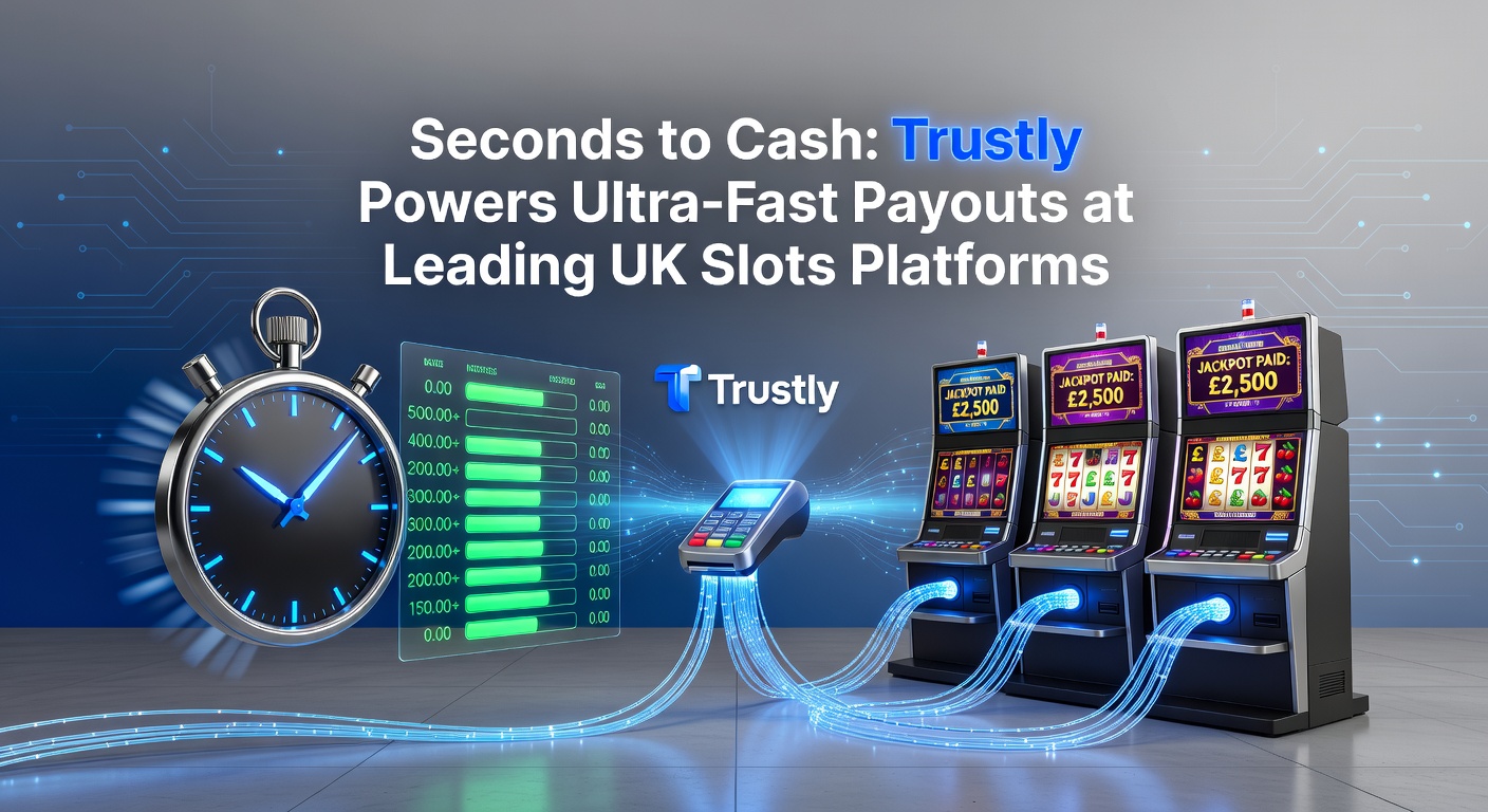 Illustration of a digital clock ticking down to zero with cash symbols bursting out, representing ultra-fast Trustly payouts on a vibrant slots interface