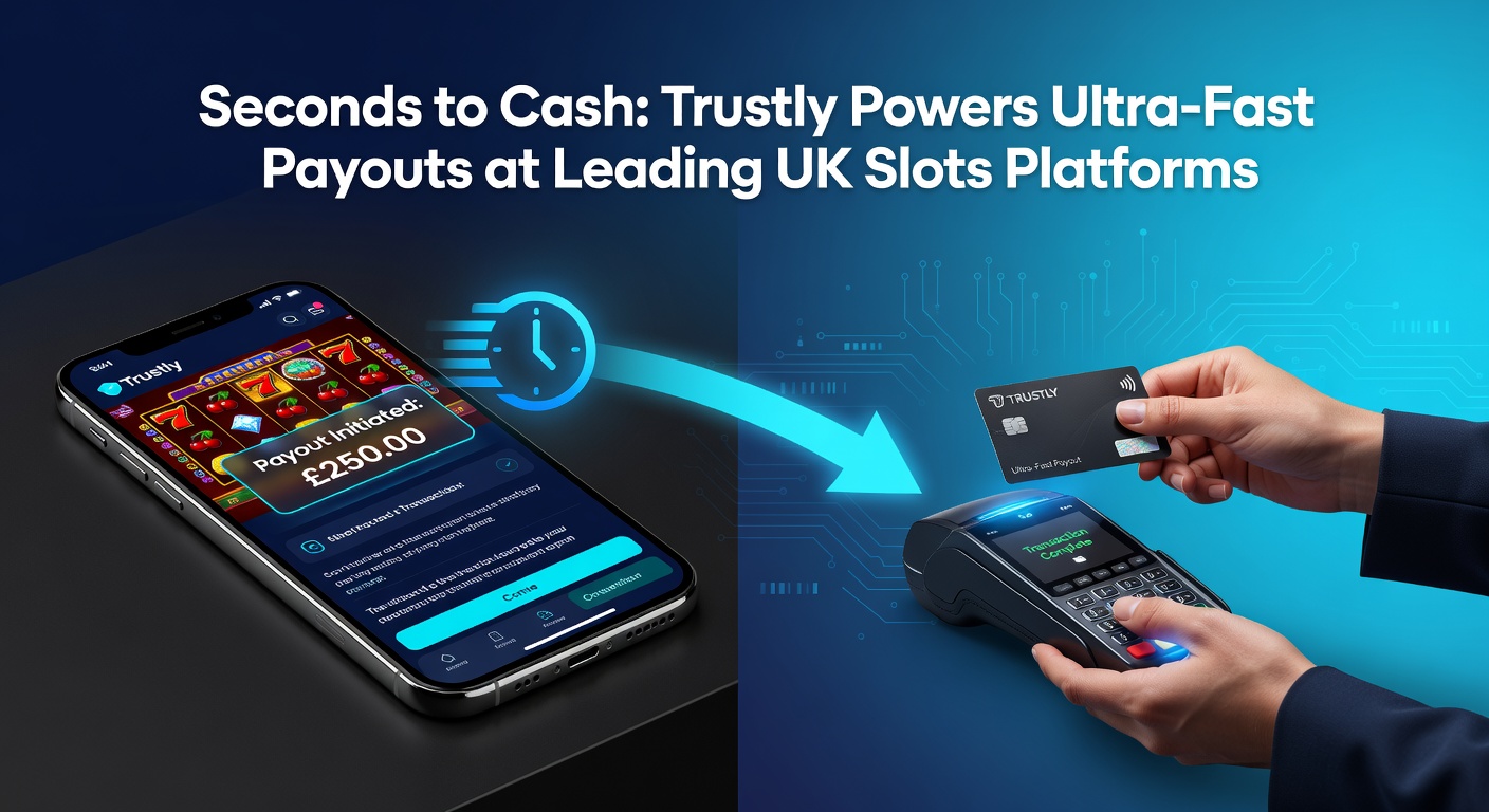 Screenshot of a Trustly payout confirmation screen on a UK slots app, showing 'Funds transferred in 8 seconds' with bank logo and slot game in background