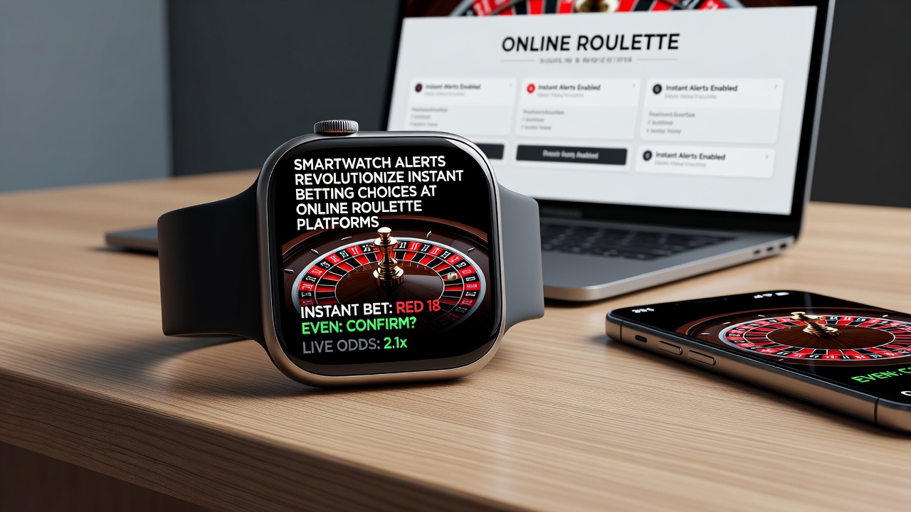 Smartwatch displaying roulette betting alerts on a wrist during live play