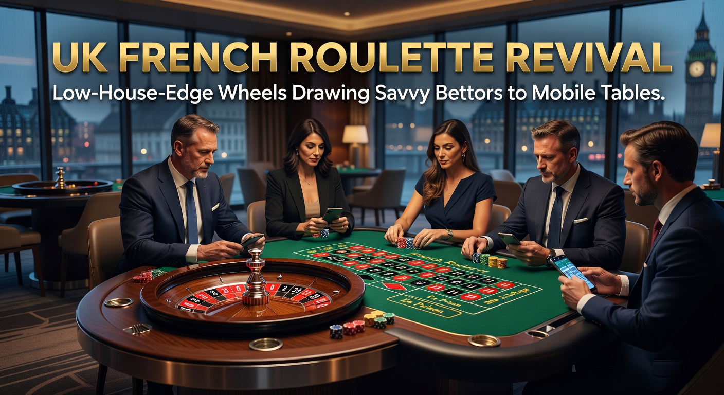 Vibrant mobile screen displaying a French Roulette table with low-house-edge rules highlighted, bettors engaging on smartphones in a UK setting