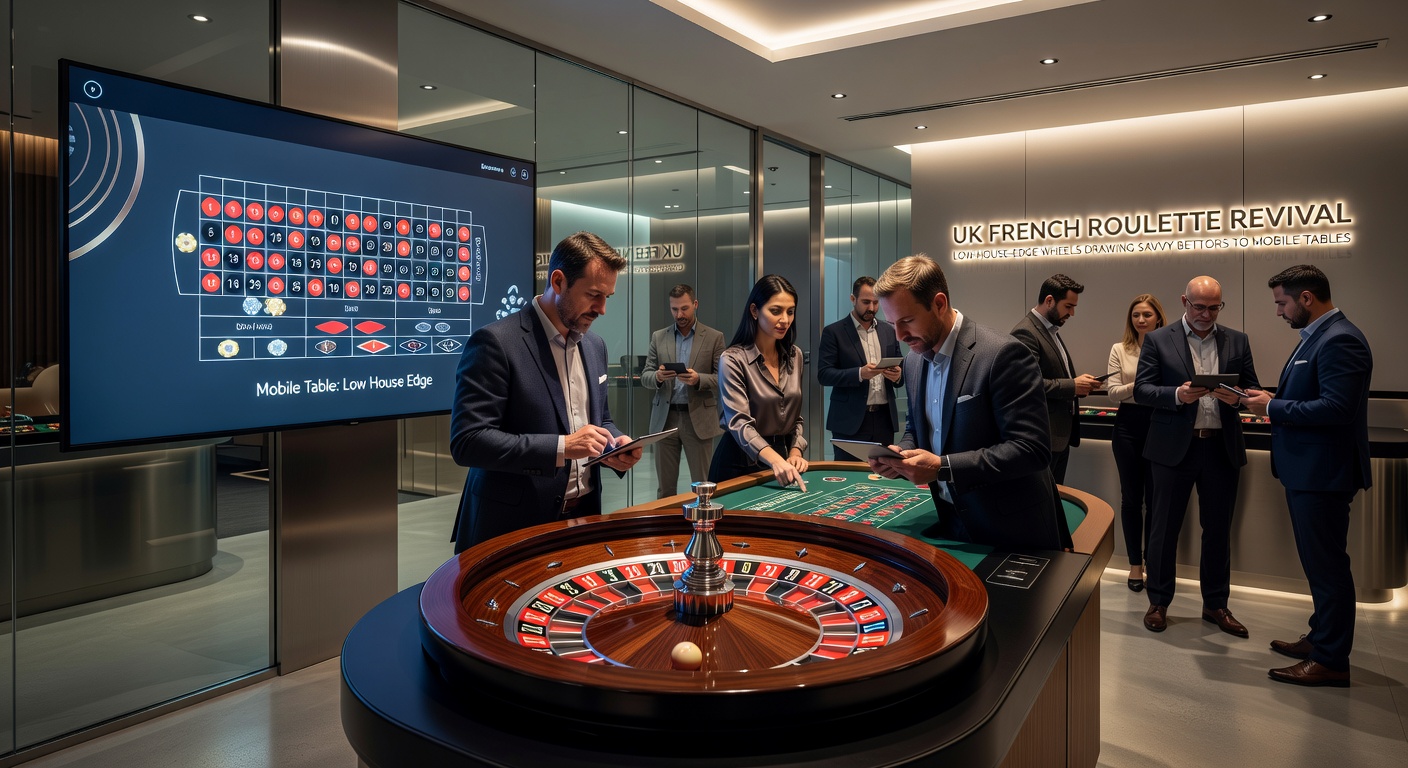 Close-up of a smartphone running a live French Roulette game, showing La Partage rule in action and a diverse group of UK players betting via app