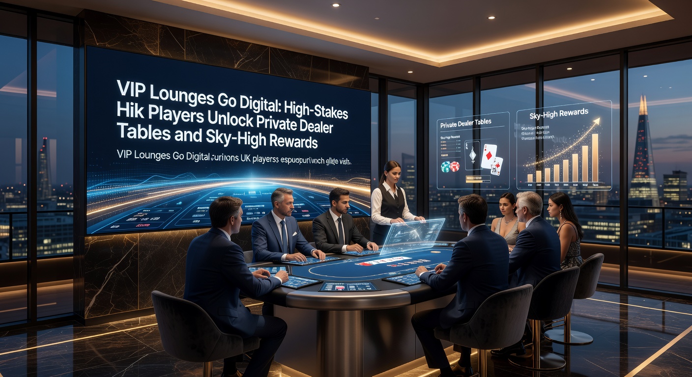 High-roller dashboard on a mobile device displaying sky-high rewards, private table invite, and live chat with VIP host amid luxurious virtual lounge backdrop