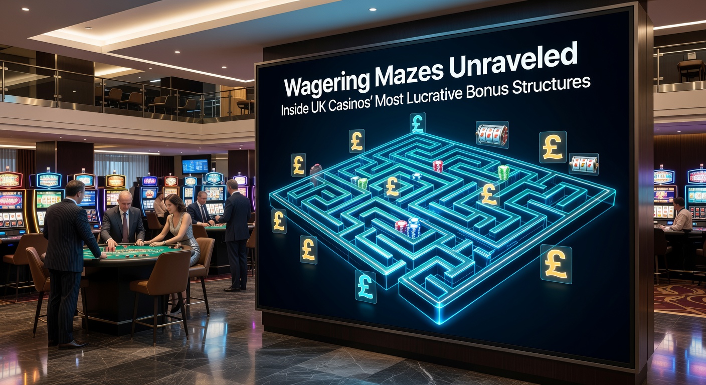 Close-up of a casino bonus terms screen showing wagering requirements, contribution rates, and payout paths in a maze-like diagram